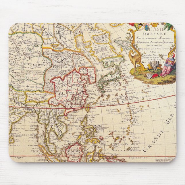 Vintage Asia Map - Ornate French Title Cartouche Mouse Pad (Front)