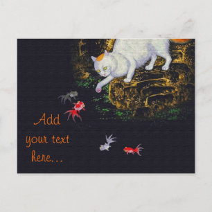 Vintage Asian Cat catching Fish Postcard