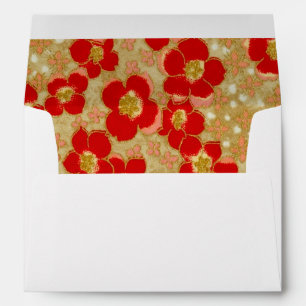 Vintage Asian Floral Red Gold Print Envelopes