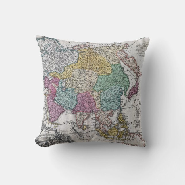 Vintage Asian Map Pillow (Front)