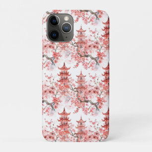 Vintage Asian Pagoda Pink Blossom Scenic Art Case-Mate iPhone Case