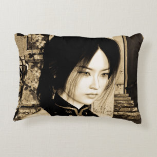Vintage Asian Woman Portrait Art Decorative Cushion