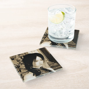 Vintage Asian Woman Portrait Art Glass Coaster