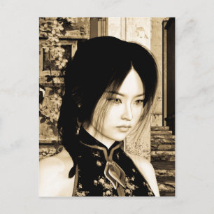 Vintage Asian Woman Portrait Art Postcard