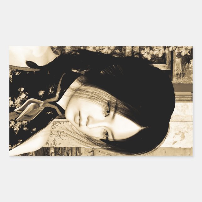 Vintage Asian Woman Portrait Art Rectangular Sticker (Front)
