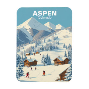 Vintage Aspen Skiing Colorado Travel Magnet