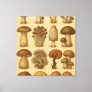 Vintage Assorted Mushrooms Canvas Print