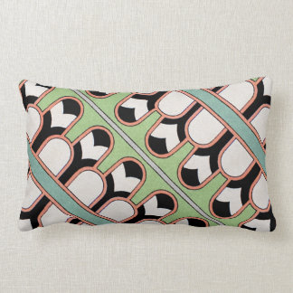 Vintage Assyrian Art Deco Geometric Pattern Mint Lumbar Cushion