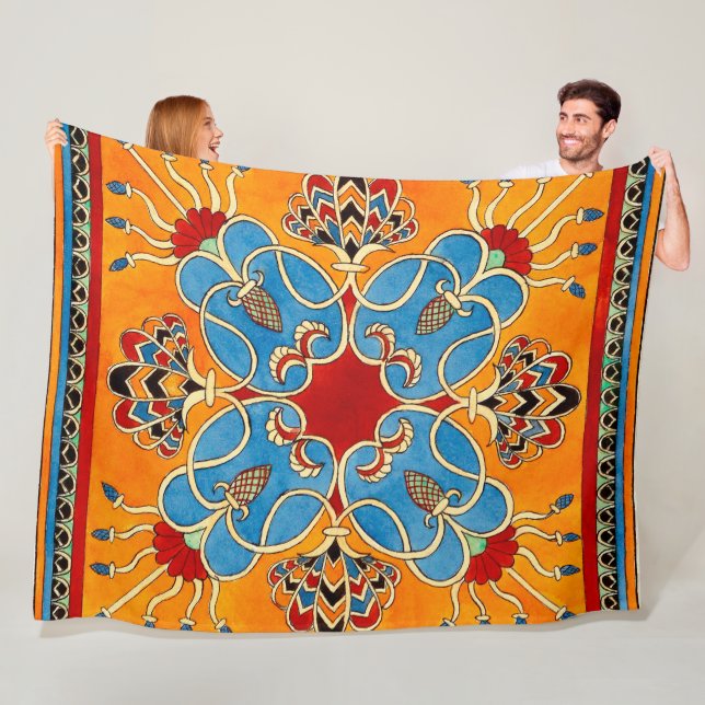 Vintage Assyrian Ornament Fleece Blanket (In Situ)