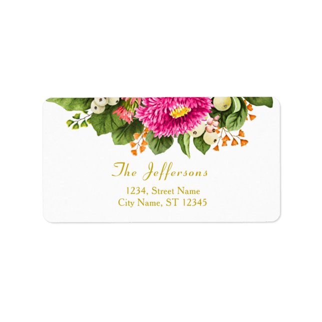 Vintage Asters Snowberry Hot Pink Address Labels (Front)