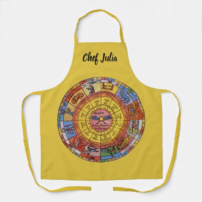 Vintage Astrology, Antique Celestial Zodiac Wheel Apron (Front)