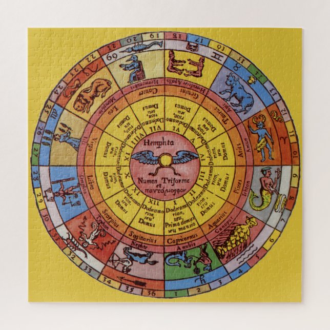 Vintage Astrology, Antique Celestial Zodiac Wheel Jigsaw Puzzle (Vertical)
