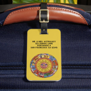 Vintage Astrology, Antique Celestial Zodiac Wheel Luggage Tag