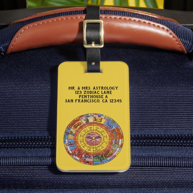 Vintage Astrology, Antique Celestial Zodiac Wheel Luggage Tag (Front Insitu 2)