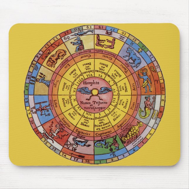 Vintage Astrology, Antique Celestial Zodiac Wheel Mouse Pad (Front)