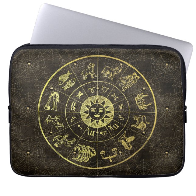 Vintage Astrology Zodiac and Cobweb Magical Laptop Sleeve (Front)