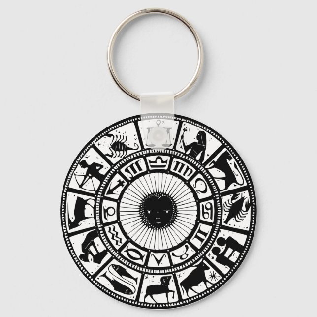 Vintage Astrology Zodiac Wheel Key Ring (Front)