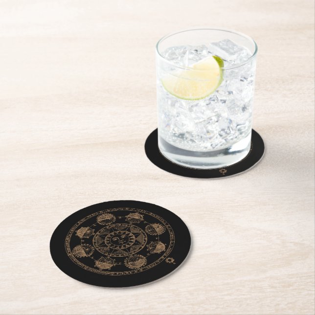 Vintage Astrology Zodiac Wheel Round Paper Coaster (Insitu)