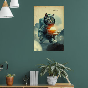 Vintage Astronaut Cat Sci-Fi Space Art Poster