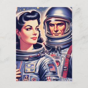Vintage Astronaut Illustration Postcard