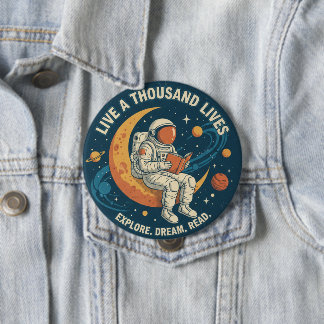 Vintage Astronaut "Live a Thousand Lives" Quote Bu 10 Cm Round Badge