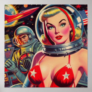 Vintage Astronaut Pin-up Poster