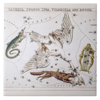 Vintage Astronomical Map of Lacerta, Cygnus, Lyra Tile