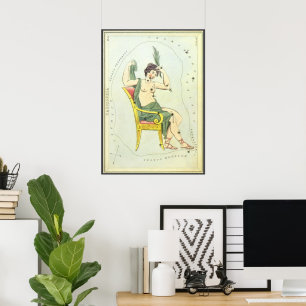 Vintage Astronomy, Cassiopeia Constellation Stars Poster