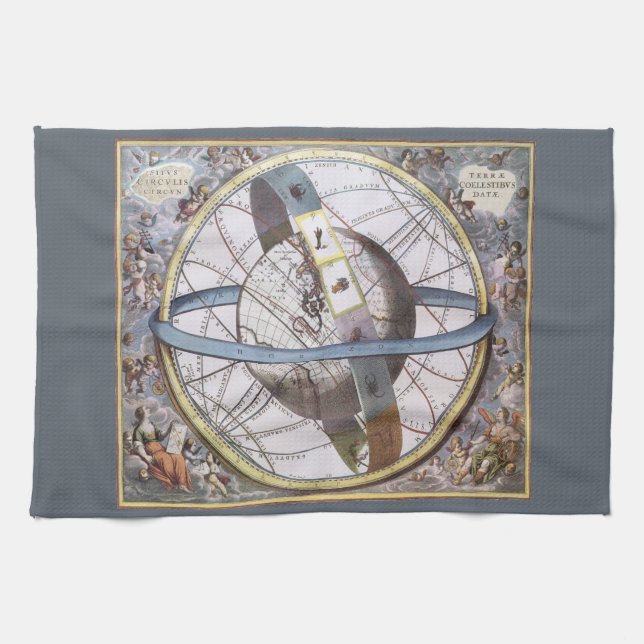 Vintage Astronomy, Celestial by Andreas Cellarius Tea Towel (Horizontal)