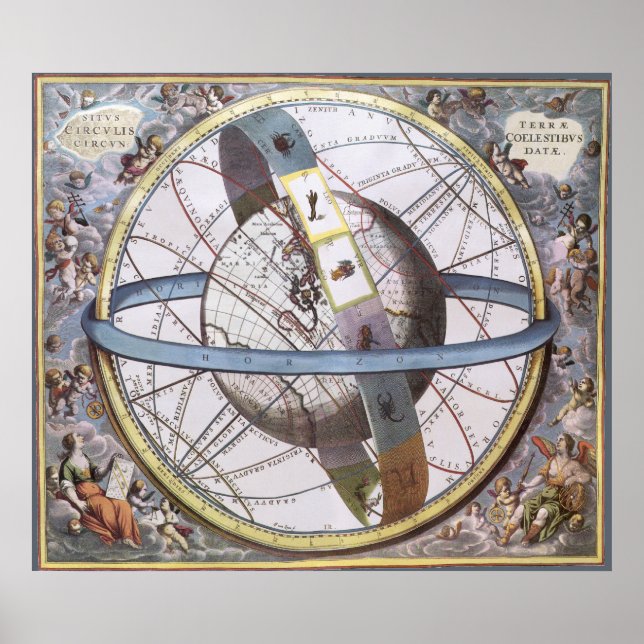 Vintage Astronomy, Celestial Planisphere Zodiac Poster (Front)