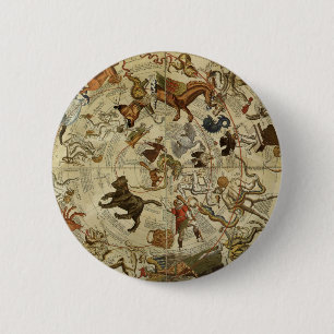 Vintage Astronomy, Celestial Sky Map Star Chart 6 Cm Round Badge