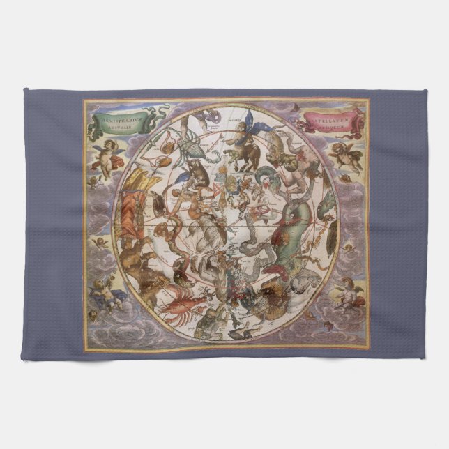 Vintage Astronomy, Constellations of Southern Sky Tea Towel (Horizontal)