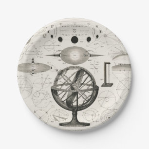 Vintage Astronomy Globe Illustration Paper Plate