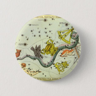 Vintage Astronomy, Hydra Snake Constellation Stars 6 Cm Round Badge
