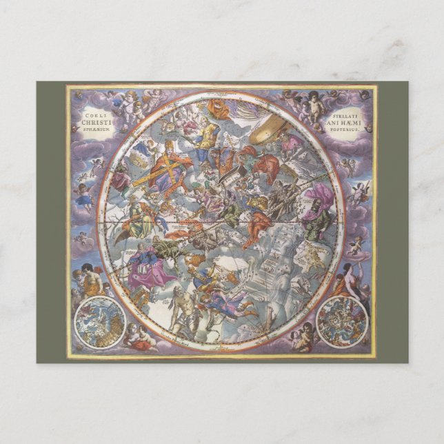 Vintage Astronomy, Map of Christian Constellations Postcard (Front)
