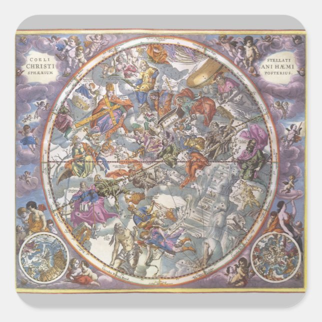 Vintage Astronomy, Map of Christian Constellations Square Sticker (Front)