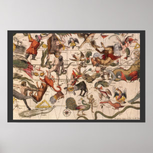 Vintage Astronomy, Star Map by Johannes van Keulen Poster