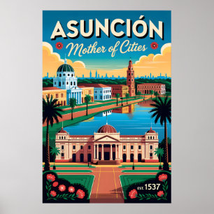 Vintage Asunción Paraguay Mother of Cities Retro Poster