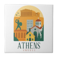 Vintage Athens Greece Ceramic Tile | Retro