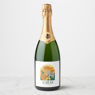 Vintage Athens Greece Parthenon Wine Label   Retro