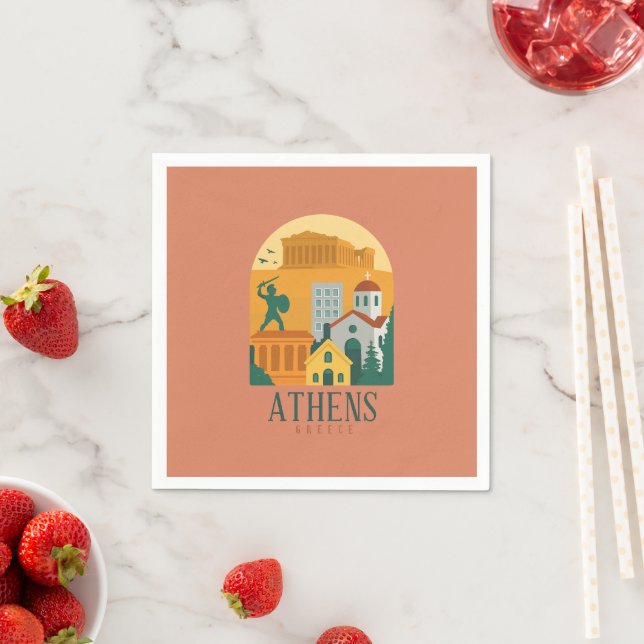 Vintage Athens Greece Travel Napkins – Parthenon (Insitu)