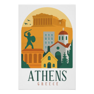 Vintage Athens Greece Travel Poster Parthenon
