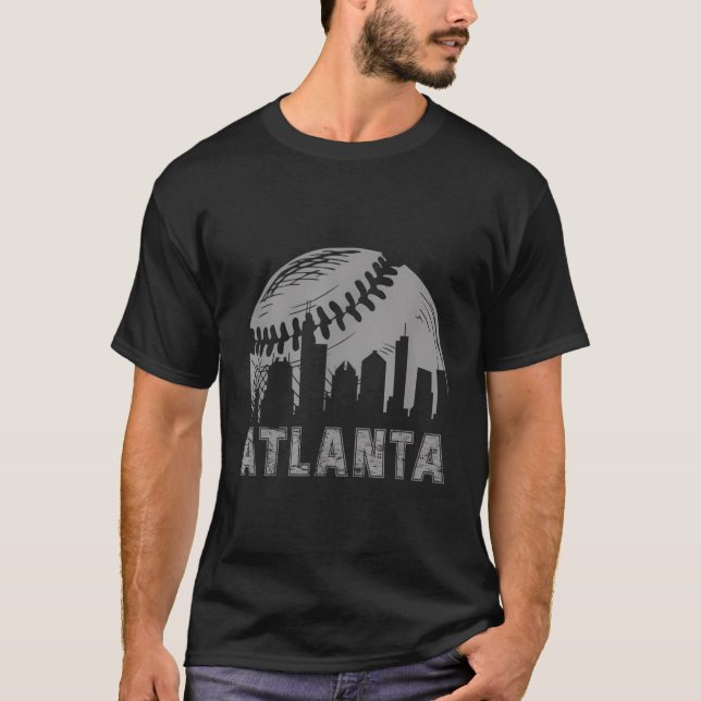 Vintage Atlanta Baseball Atlanta Cityscape Basebal T-Shirt (Front)