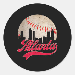 Vintage Atlanta Baseball Cityscape Lover Men Women Classic Round Sticker
