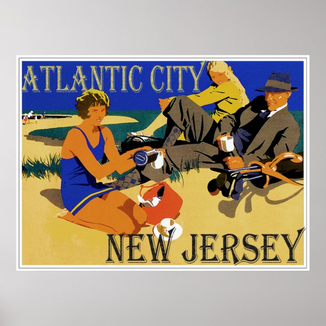 Vintage Atlantic City Beach Scene Poster (Front)