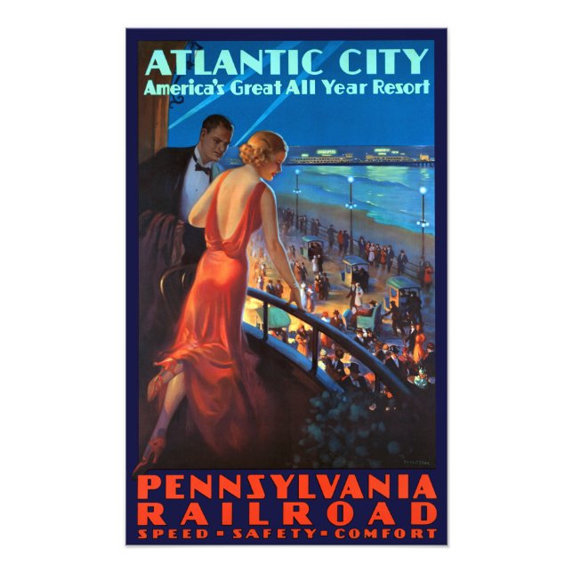 Vintage Atlantic City Railroad Travel Poster (Front)
