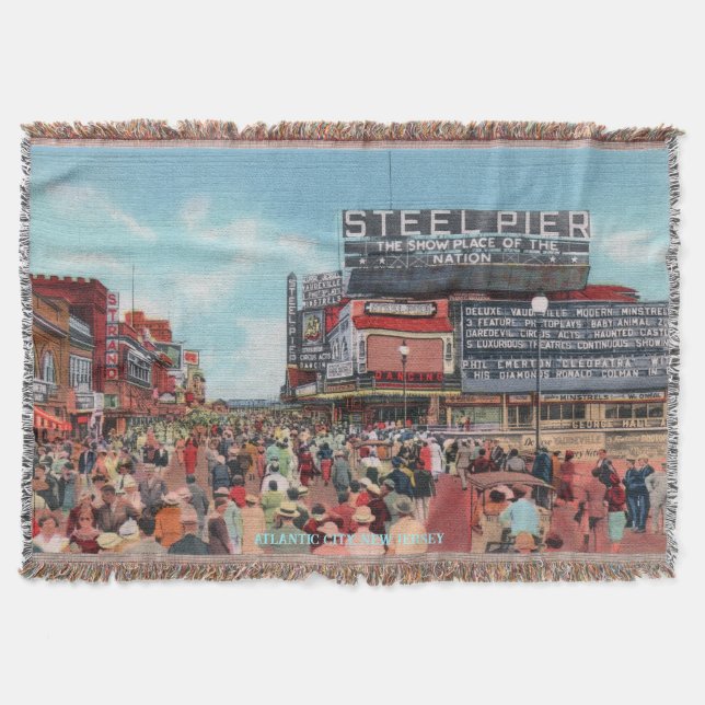 Vintage Atlantic City Steel Pier Throw Blanket (Front)