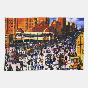 Vintage Atlantic City Train Travel Tea Towel