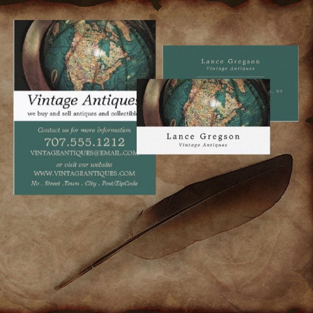 Vintage Atlas Globe, Antique Dealer Business Card (Creator Uploaded)