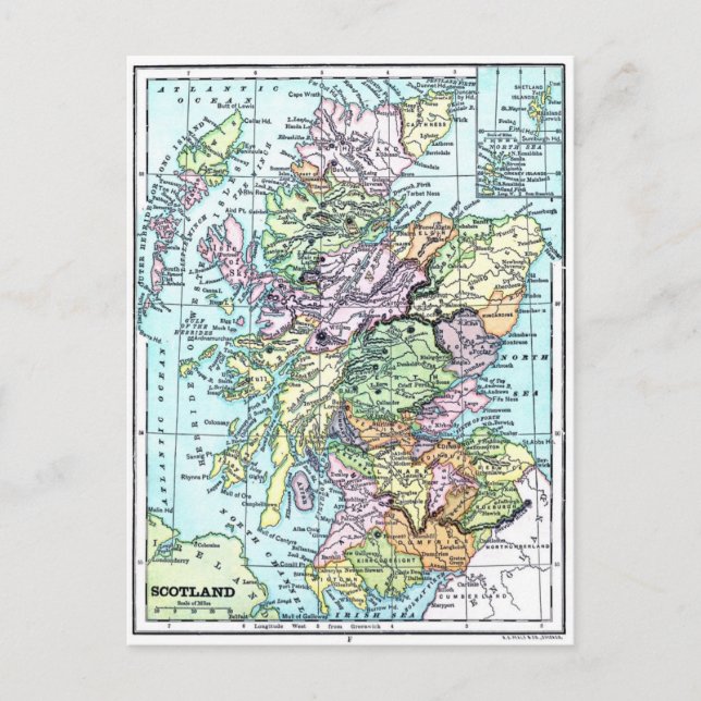 Vintage Atlas Map - Scotland Postcard (Front)